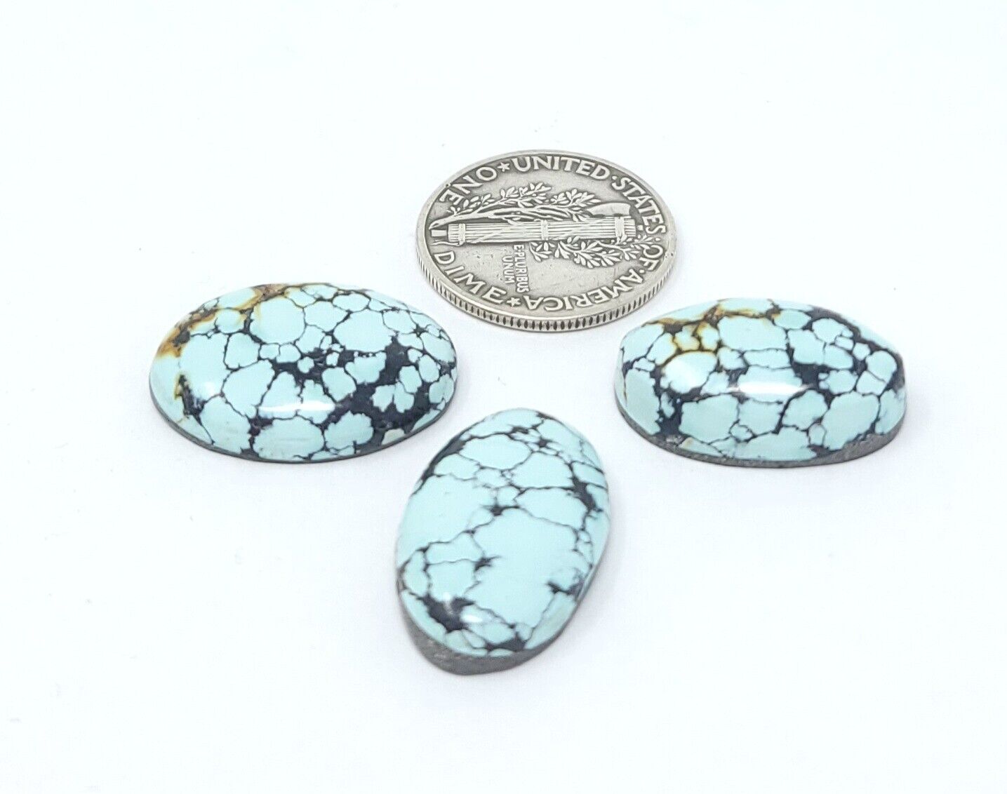 Natural Webbed Hubei Turquoise Light Blue Oval Cabochon Lot 27.7 Carats Hand Cut