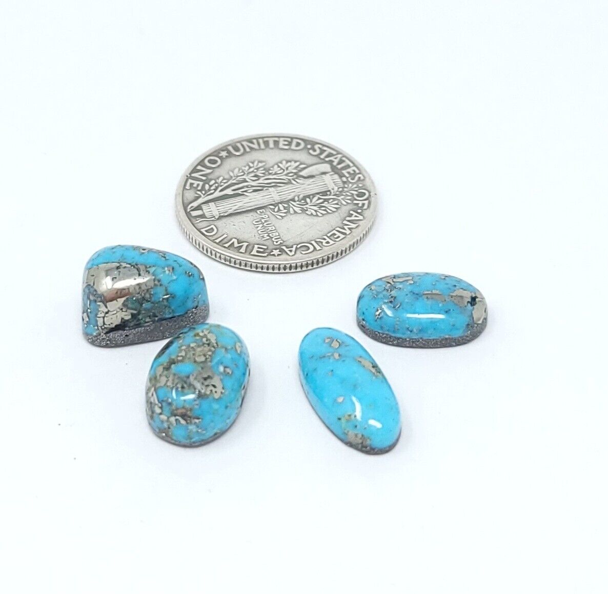 Natural Persian Turquoise Cabochon Lot With Pyrite Small Mixed Shape 13.1 Carats