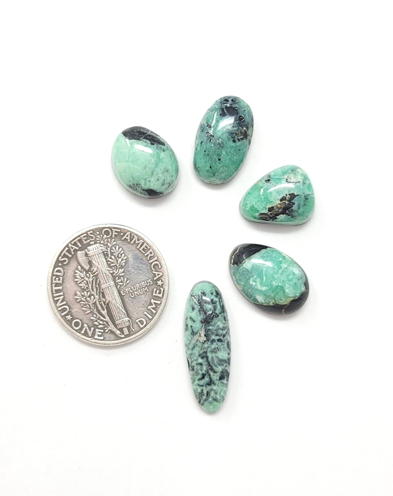 Natural Prince Variscite Cabochon Lot Mint Green Webbed Mixed Shape 40.6  Carats - Turquoise Passion