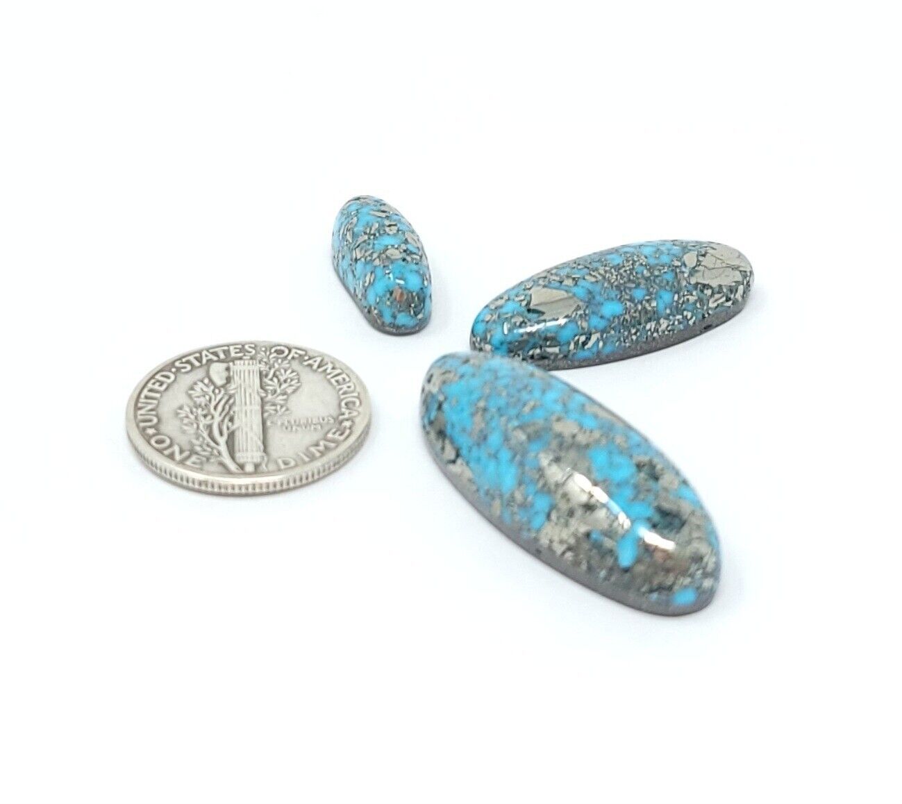 Natural Persian Turquoise Cabochon Lot Pyrite Webbed Oval Shape 40.3 Carats