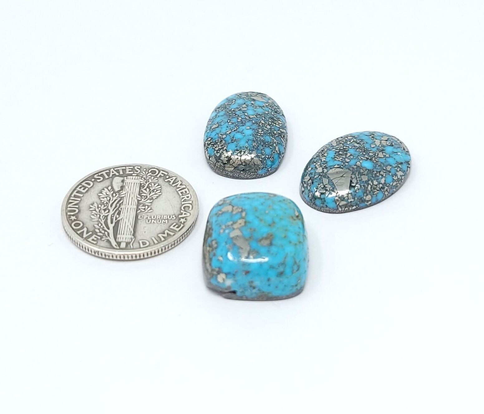 Natural Persian Turquoise Cabs With Red Webbing Pyrite Oval Cushion 28.8 Carats