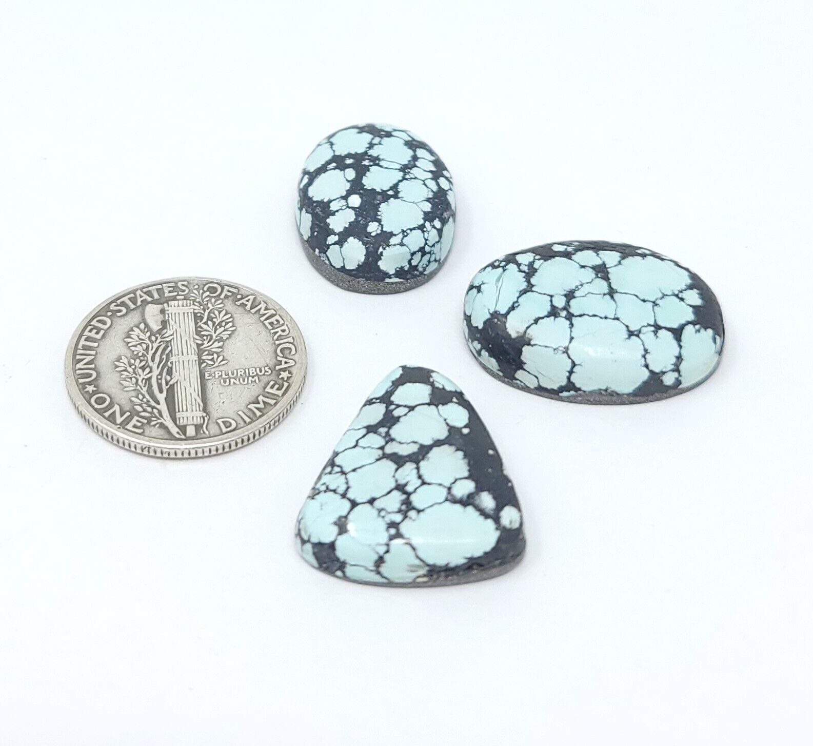 Natural Webbed Hubei Turquoise Light Blue Oval Cabochon Lot 28.7 Carats Hand Cut