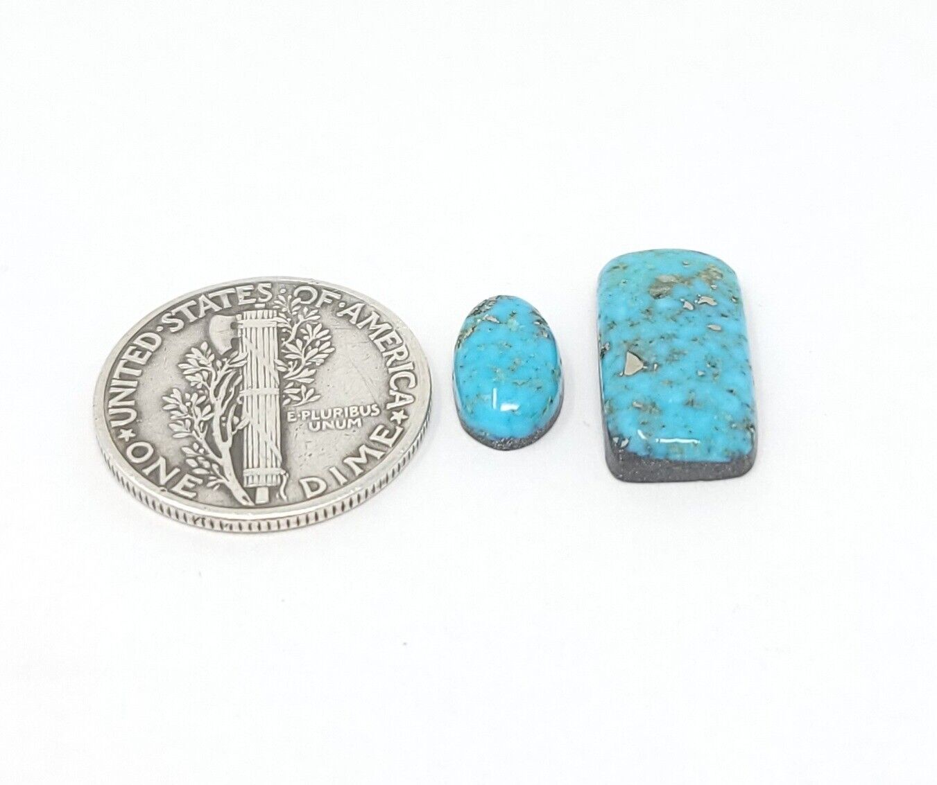 Natural Persian Turquoise Pyrite Oval Rectangle Cabochon Pair 5.3 Carats