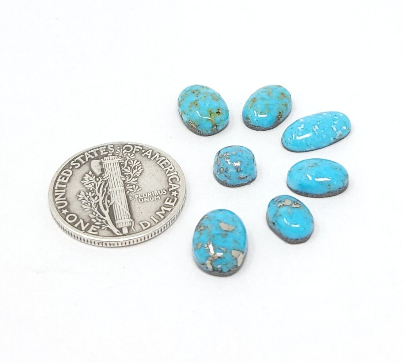 Natural Persian Turquoise Cabochon Lot With Pyrite Small Oval Shape 9.2 Carats