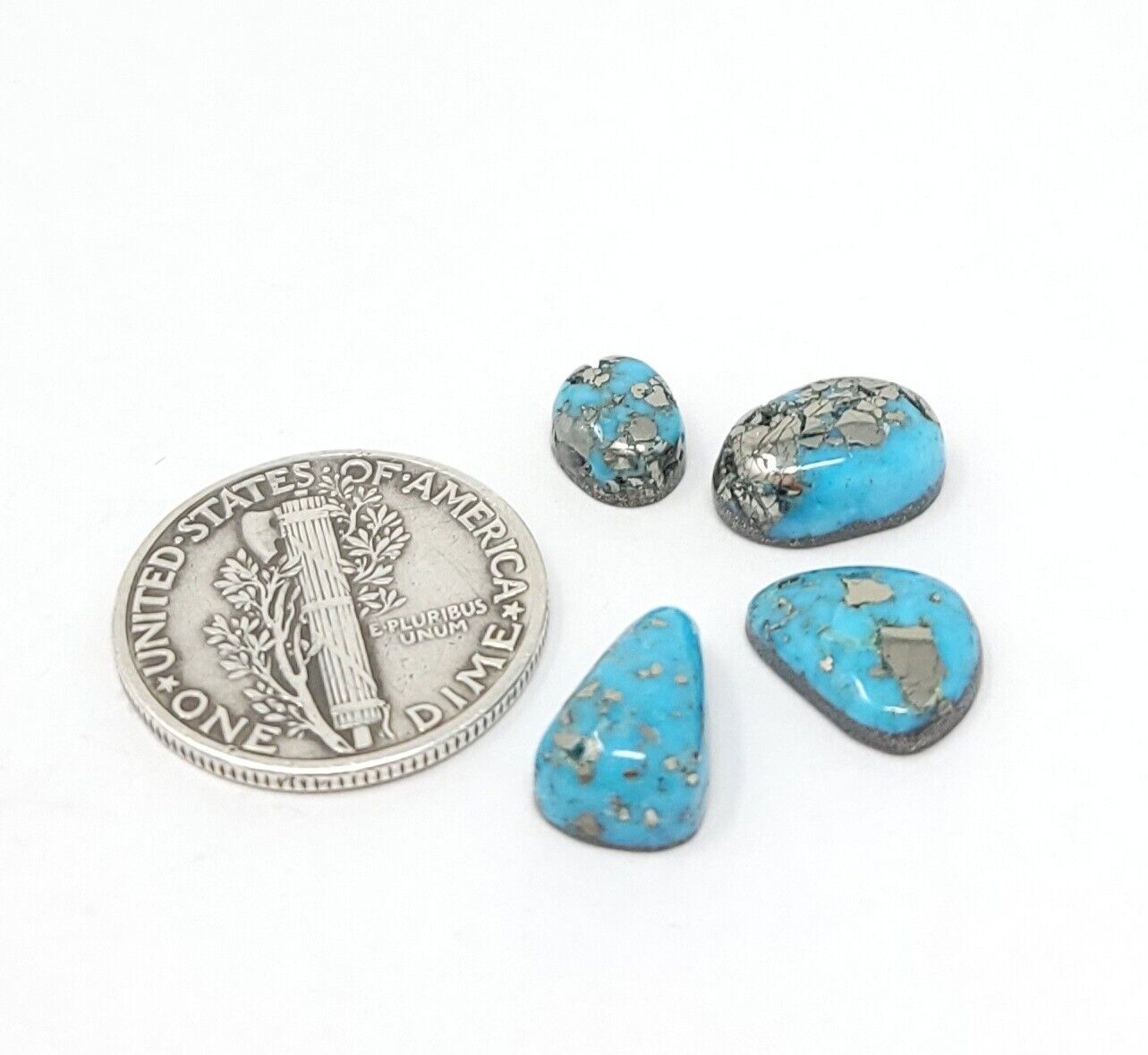 Natural Persian Turquoise Cabochon Lot Pyrite Triangle Oval Shape 8.6 Carats