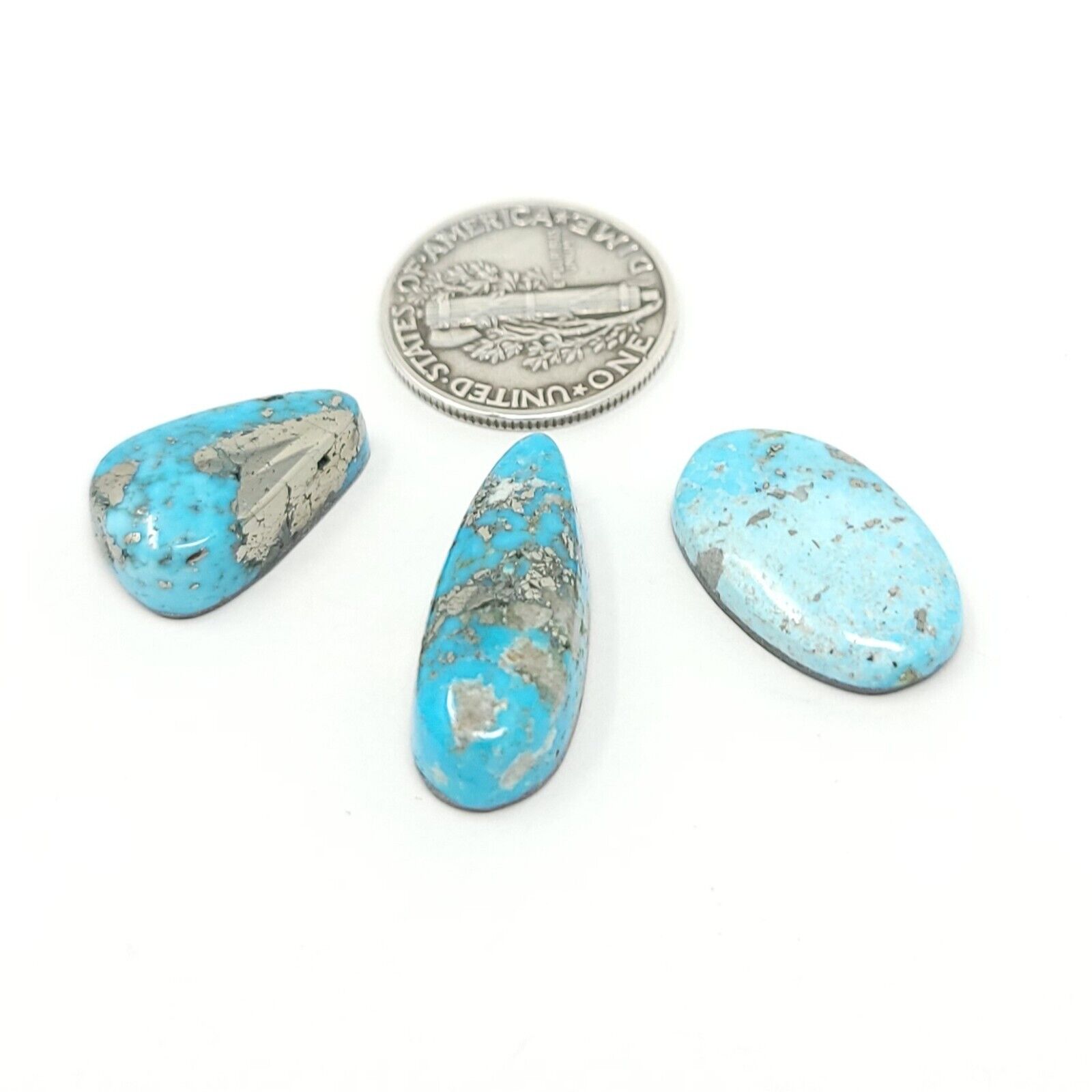 Natural Persian Turquoise Cabs With Pyrite Mixed Free Form Shapes 26.3 Carats