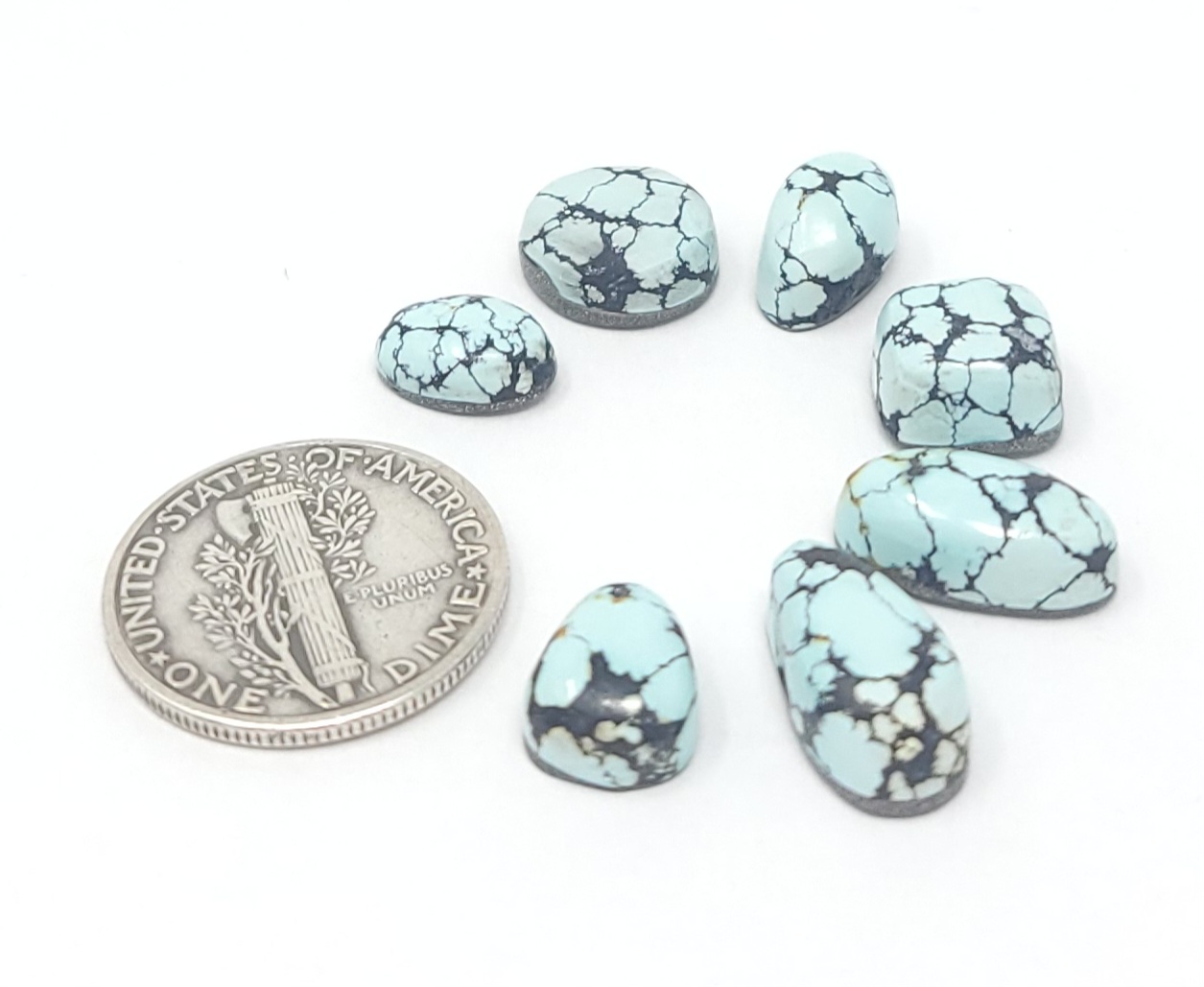 Natural Webbed Hubei Turquoise MInis Oval Cushion Shape Cabochon Lot 19.2 Carats