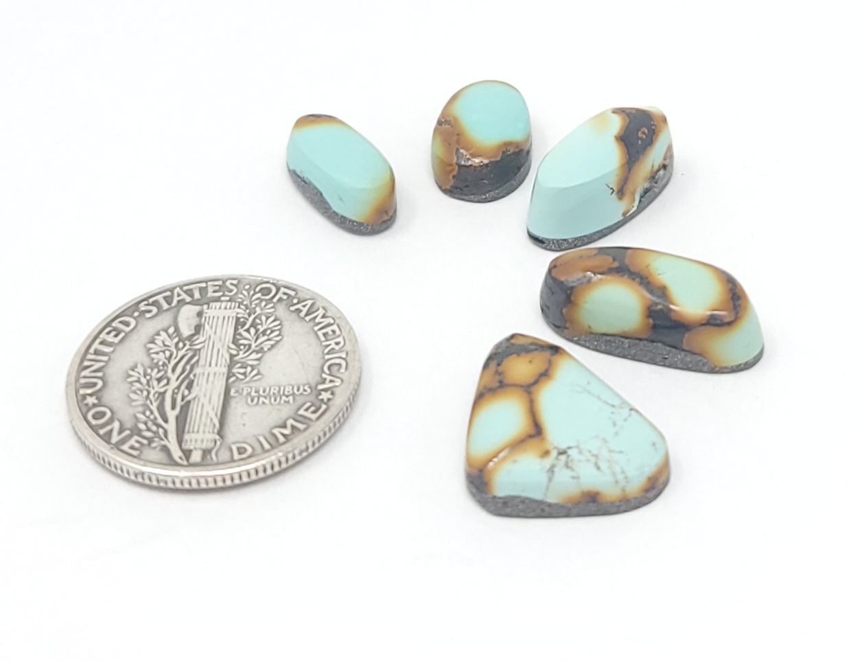 Natural Webbed Hubei Turquoise MInis Oval Shape Cabochon Lot 16.3 Carats