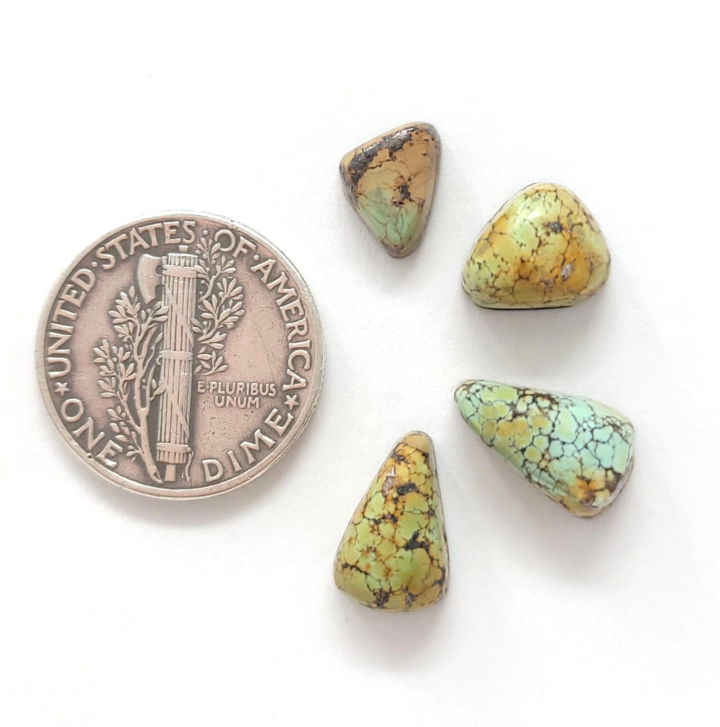 Natural Hubei Turquoise Webbed Cabochon Lot Freeform Triangle