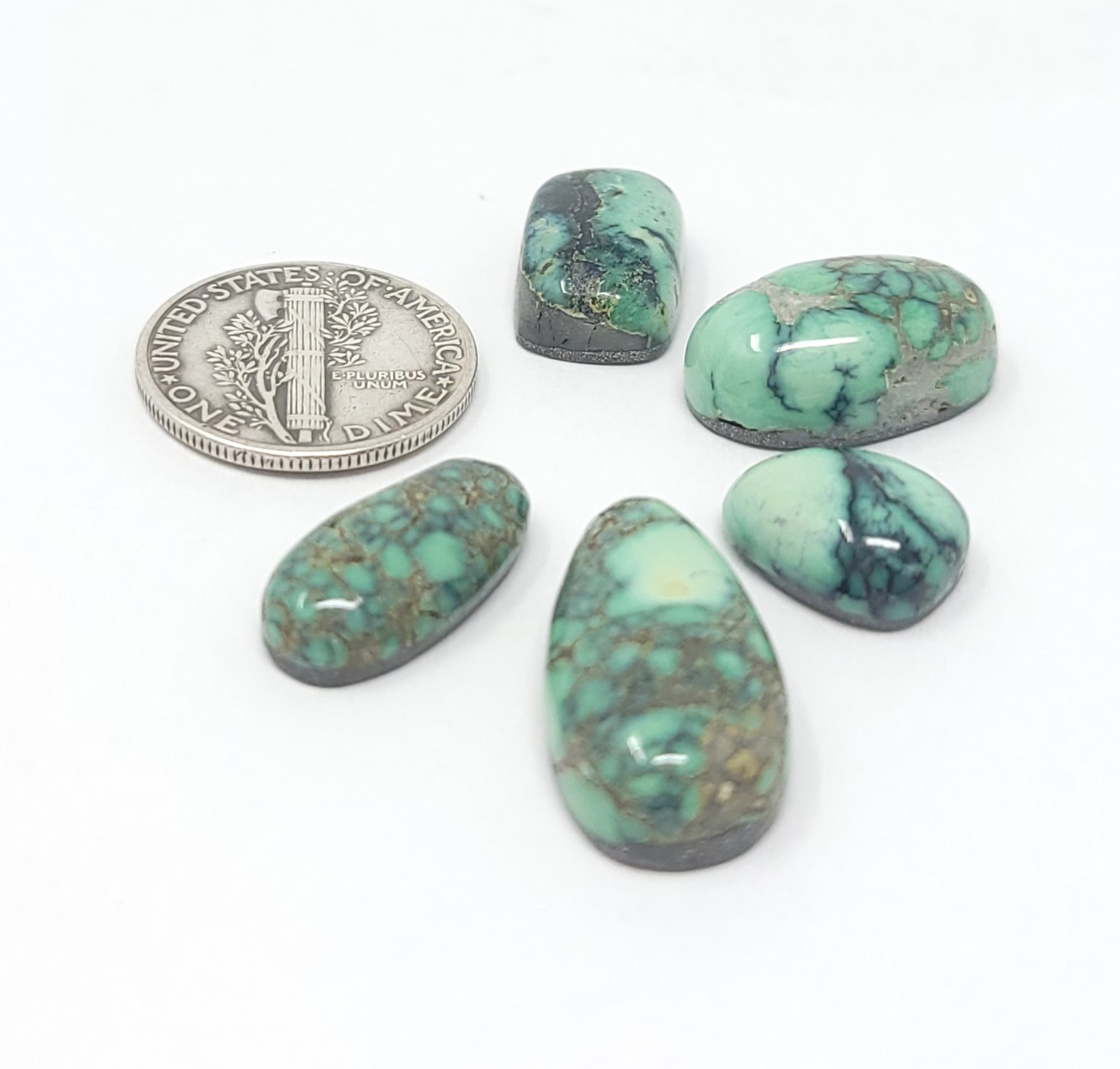 Natural Peacock Variscite Webbed Green Mixed Shape Cabochon Lot 30.5 Carats