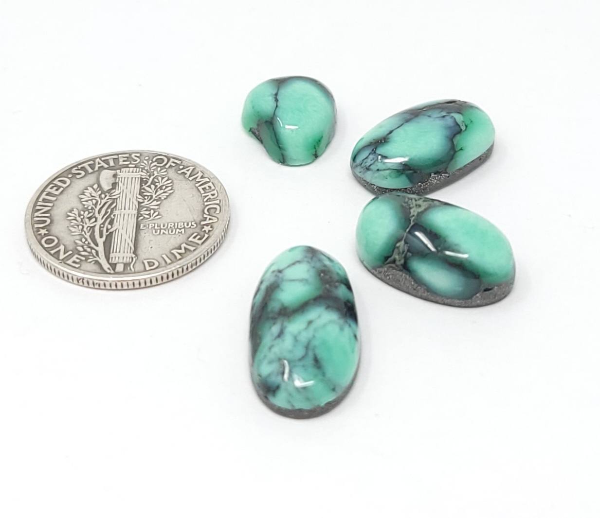 Natural Black Bridge Variscite Green Cabochon Lot Webbed Oval Shape 18.7 Carats