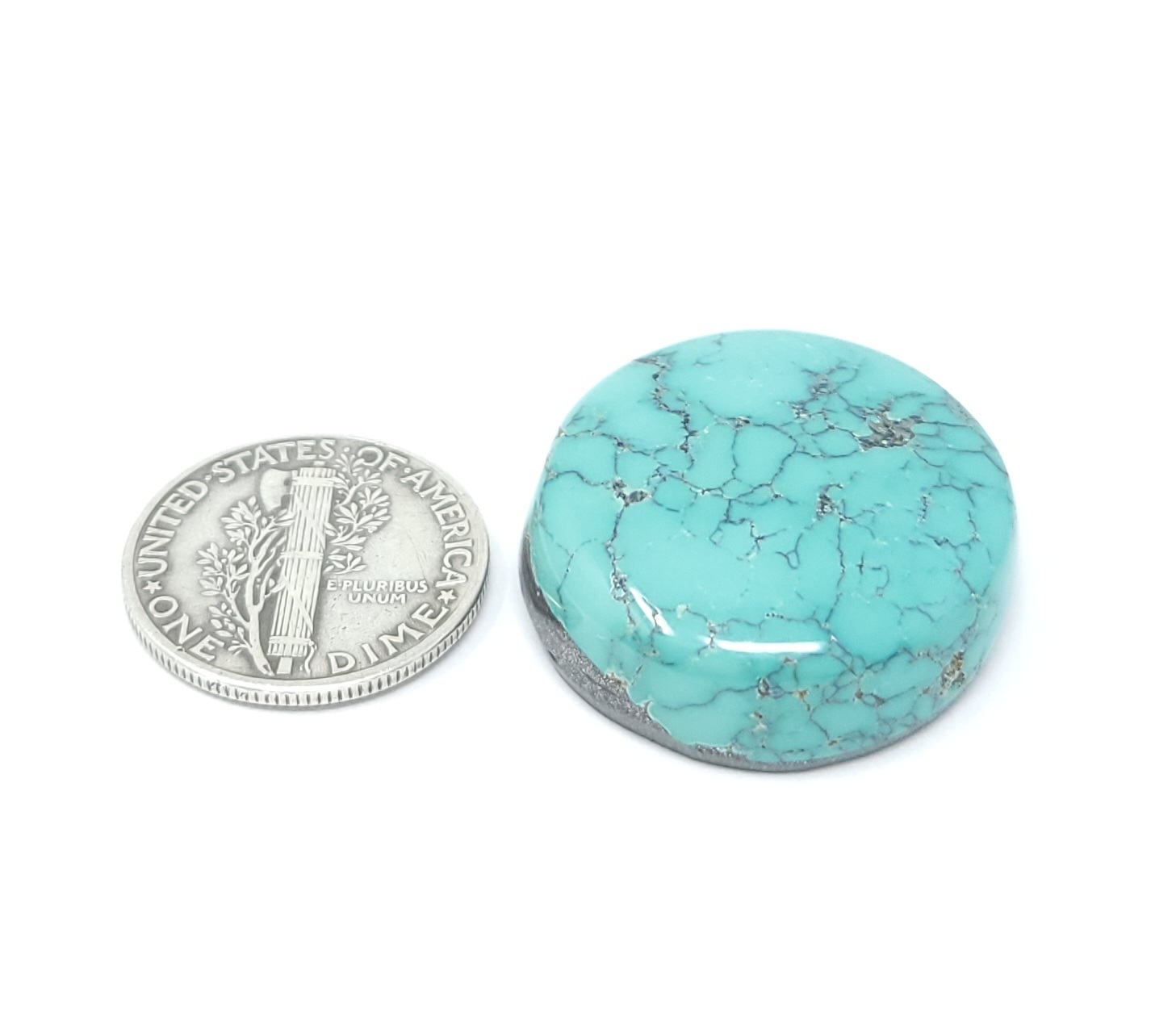 Natural Hubei Webbed Turquoise Blue Green Round Shape Cabochon 40.8 Carats