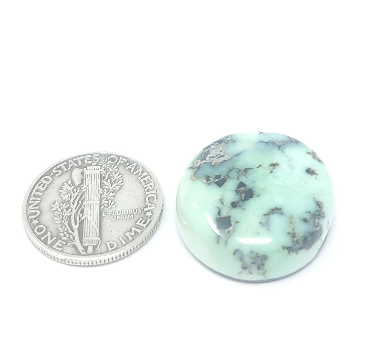 Natural White Mountain Variscite Round Shape Cabochon 23.7 Carats Hand Cut