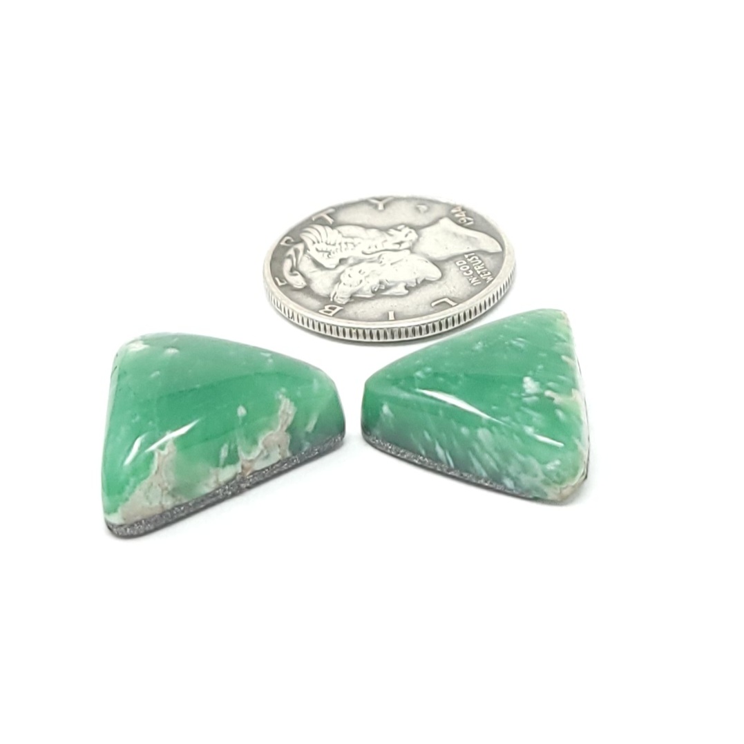 Natural Lucin Variscite Cabochon Triangle Shape Pair 17.6 Carats Hand Cut