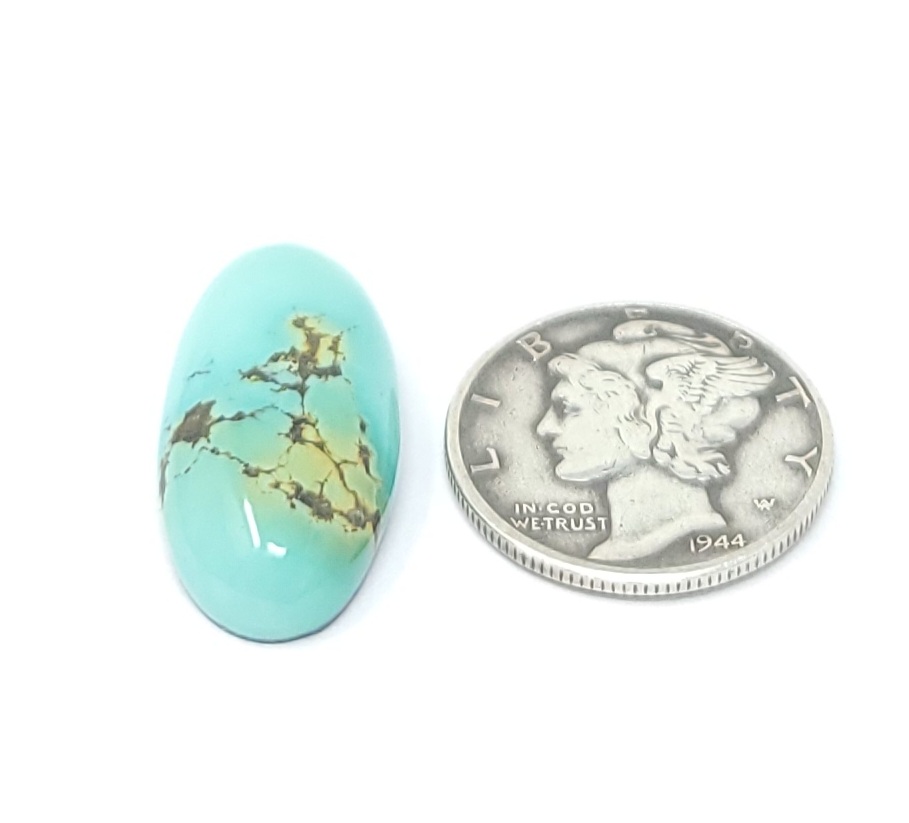 Natural Iron Maiden Multi Blue Turquoise Oval Cabochon 10.9 Carats Hand Cut