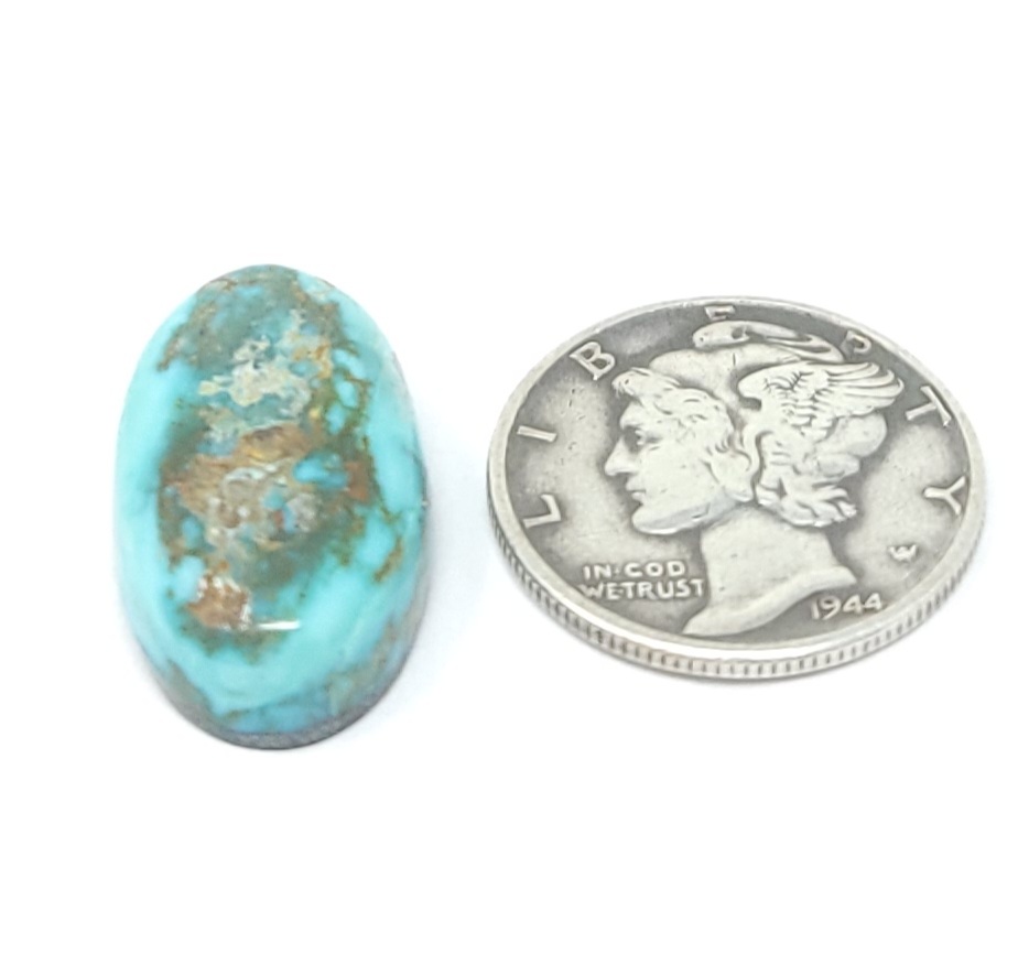 Natural Blue Green Fox Turquoise Single Hand Cut Oval Cabochon 11.3 Carats