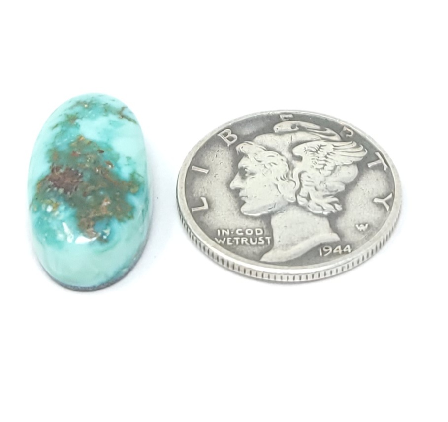 Natural Blue Green Fox Turquoise Single Oval Cabochon 9.1 Carats Hand Cut